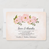 赤面ピンク結婚牡丹の感謝フォトカード サンキューカード (正面)