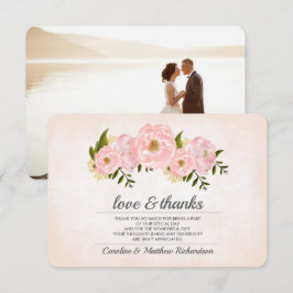 赤面ピンク結婚牡丹の感謝フォトカード サンキューカード