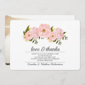 赤面ピンク結婚牡丹の感謝フォトカード サンキューカード (正面/裏面)