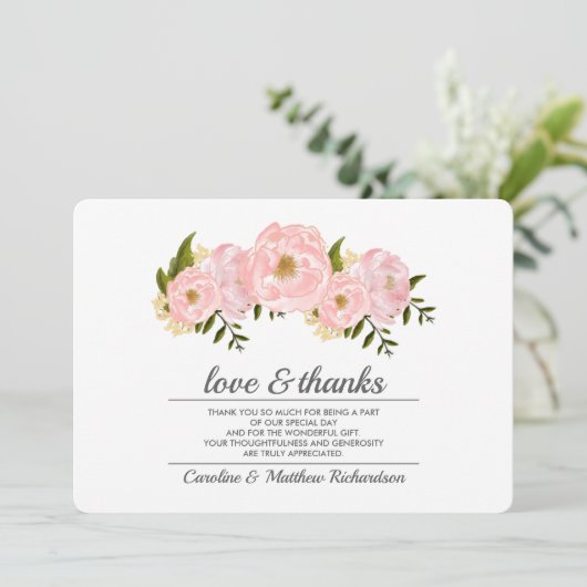 赤面ピンク結婚牡丹の感謝フォトカード サンキューカード (スタンド正面)