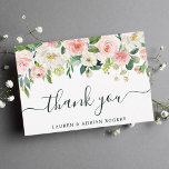 赤面ピンク結婚開花サンキューカード サンキューカード<br><div class="desc">この結婚サンキューカードは絵を描赤面のピンク、白、緑の葉に水色の花を特徴としている。このデザインの高度なカスタマイズについてクリックは、「更カスタマイズに」リンクをクリック。一致するアイテムも利用可能である。</div>