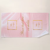 赤面ピンク絹美しいサロン文字ビジネスロゴ ビーチタオル (正面)