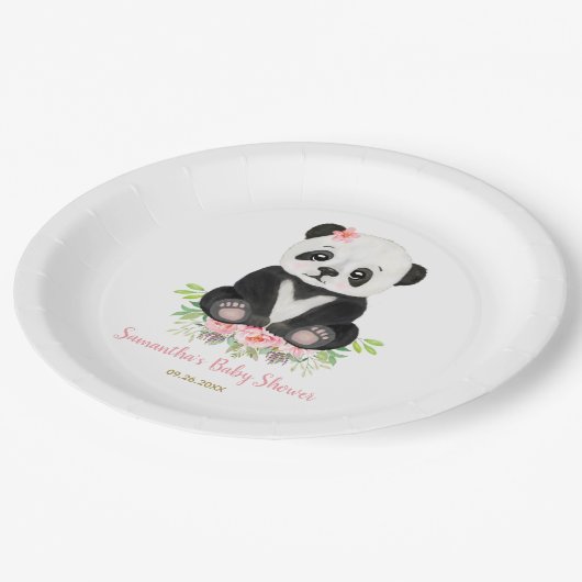 赤面ピンク緑かわいいクマの女の子ベビーシャワー ペーパープレート (アングル)