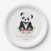 赤面ピンク緑かわいいクマの女の子ベビーシャワー ペーパープレート (正面)