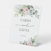 赤面ピンク緑のフローラカードとギフトサイン 台座サイン (正面)