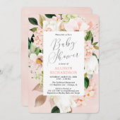 赤面ピンク緑の春フローラ女の子の赤ちゃんシャワー 招待状 (正面/裏面)
