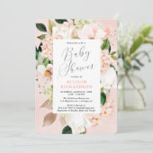 赤面ピンク緑の春フローラ女の子の赤ちゃんシャワー 招待状 (スタンド正面)