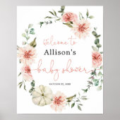 赤面ピンク緑の秋ベビーシャワー歓迎サイン ポスター (正面)