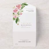 赤面ピンク緑牡丹フローラ水色結婚A オールインワン招待状 (外側)