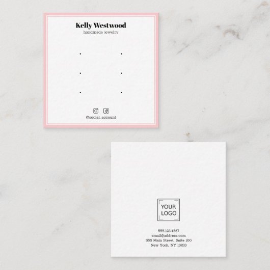 赤面ピンク縁どイヤリングディスプレイロゴソーシャルアイコン スクエア名刺 (正面/裏面)