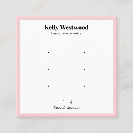 赤面ピンク縁どイヤリングディスプレイロゴソーシャルアイコン スクエア名刺 (正面)