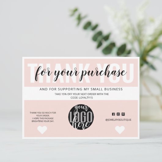 赤面ピンク縁どロゴお客様のご注文ありがとうございます サンキューカード (スタンド正面)