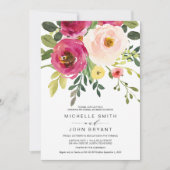 赤面ピンク美しいフローラ,結婚のリハーサルディナー 招待状 (正面)