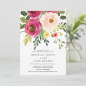 赤面ピンク美しいフローラ,結婚のリハーサルディナー 招待状 (スタンド正面)