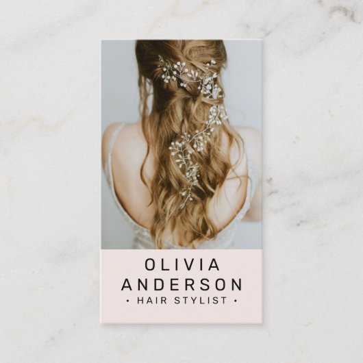 赤面ピンク美容師フォトQRコード 名刺 (正面)