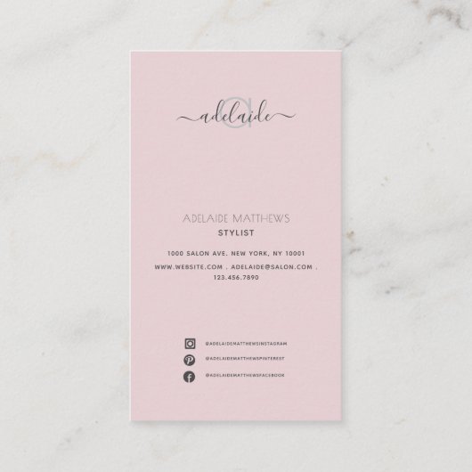 赤面ピンク美容師価格表サービスメニュー 名刺 (裏面)