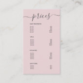 赤面ピンク美容師価格表サービスメニュー 名刺 (正面)