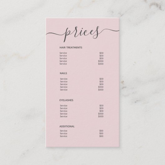 赤面ピンク美容師価格表サービスメニュー 名刺 (正面)