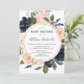 赤面ピンク色のネイビー金ゴールドエレガントシャワー 招待状 (スタンド正面)