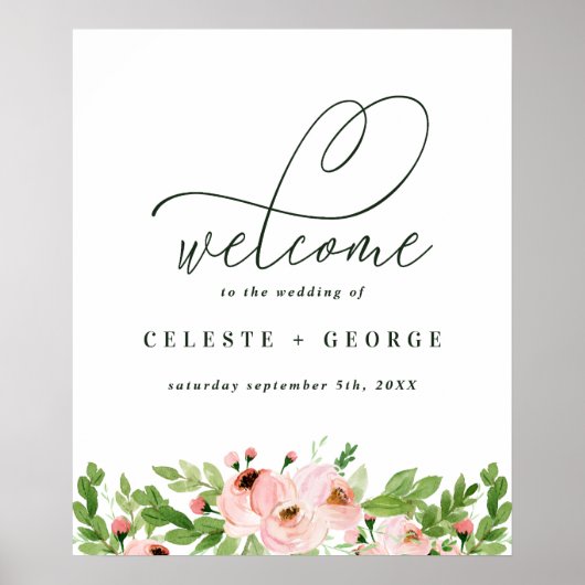 赤面ピンク色のフローラ結婚の歓迎 ポスター (正面)