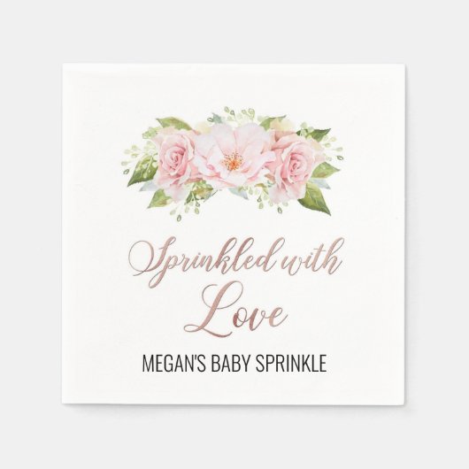 赤面ピンク色の花に愛を振りかけたもの スタンダードカクテルナプキン (正面)