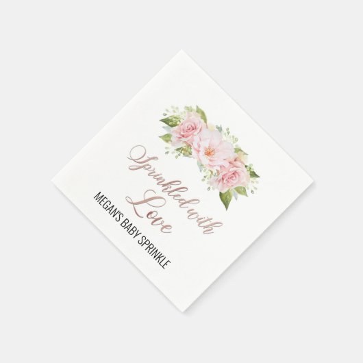 赤面ピンク色の花に愛を振りかけたもの スタンダードカクテルナプキン (角)