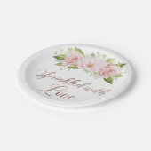 赤面ピンク色の花に愛を振りかけたもの ペーパープレート (アングル)