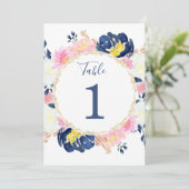 赤面ピンク色の黄色いフローラ5"x7"のテーブル番号 招待状 (スタンド正面)