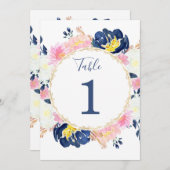 赤面ピンク色の黄色いフローラ5"x7"のテーブル番号 招待状 (正面/裏面)