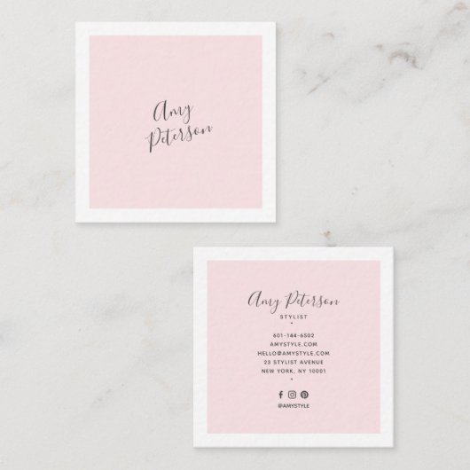 赤面ピンク色ブロックモダンミニマリストスタイリスト スクエア名刺 (正面/裏面)