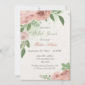 赤面ピンク花グリーン葉ブライダルシャワー 招待状 (正面)