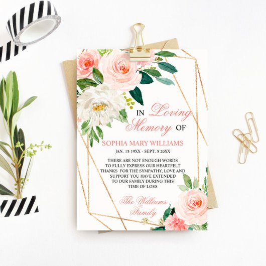 赤面ピンク花悔やみや弔慰記憶 サンキューカード