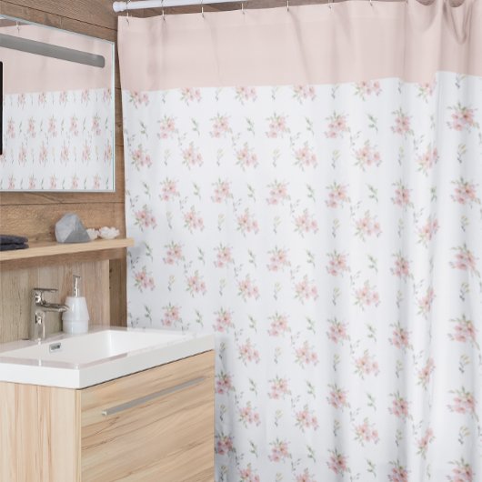 赤面ピンク花柄シャワーカーテン シャワーカーテン