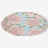 赤面ピンク花柄シンプルパーティー ペーパープレート (アングル)