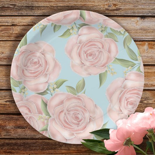 赤面ピンク花柄シンプルパーティー ペーパープレート