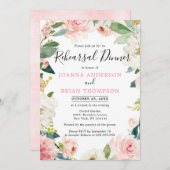 赤面ピンク花模様ボタニカルリハーサルディナール 招待状 (正面/裏面)