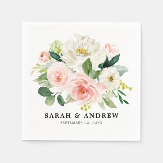 赤面ピンク花模様モダンボタニッ結婚クス スタンダードカクテルナプキン (正面)