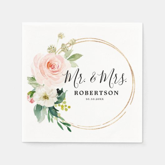 赤面ピンク花模様モダンボタニッ結婚クス スタンダードカクテルナプキン (正面)