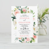 赤面ピンク花模様モダンボタニッ結婚クス 招待状 (スタンド正面)