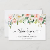 赤面ピンク花模様モダン植物学ブライダルシャワー サンキューカード (正面)