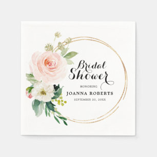 赤面ピンク花模様モダン植物学ブライダルシャワー スタンダードカクテルナプキン