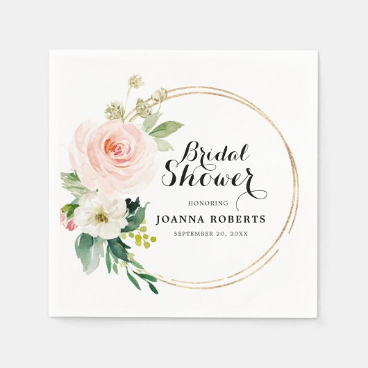 赤面ピンク花模様モダン植物学ブライダルシャワー スタンダードカクテルナプキン (正面)