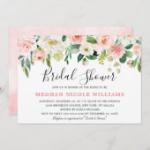 赤面ピンク花模様モダン植物学ブライダルシャワー 招待状 (正面/裏面)