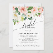 赤面ピンク花模様モダン植物学ブライダルシャワー 招待状 (正面)