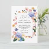 赤面ピンク花模様モダン植物学ブライダルシャワー 招待状 (スタンド正面)