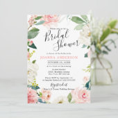 赤面ピンク花模様モダン植物学ブライダルシャワー 招待状 (スタンド正面)