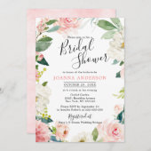 赤面ピンク花模様モダン植物学ブライダルシャワー 招待状 (正面/裏面)