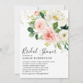 赤面ピンク花模様モダン植物学ブライダルシャワー 招待状 (正面)