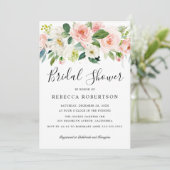 赤面ピンク花模様モダン植物学ブライダルシャワー 招待状 (スタンド正面)