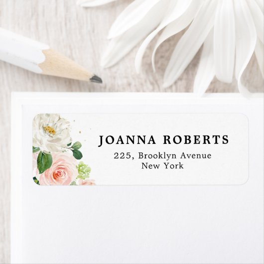 赤面ピンク花模様モダン植物学差出人住所 ラベル (インサイチュ)